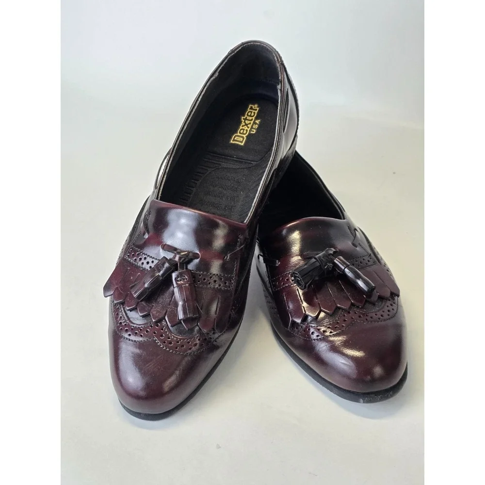 Dexter Men's Loafers Size 8.5 M Burgundy Leather Wingtip Dress Tassels Shoes USA